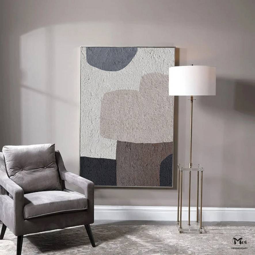 Gray Original Scandinavian Minimalist Beige Abstract Canvas Artwork OO2BQ